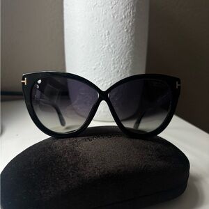 Tom Ford Black Cat-Eye Sunglasses with Gold Accents
